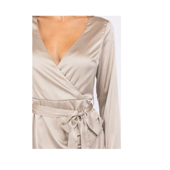 long sleeve satin wrap dress, romper - Picture 8 of 8